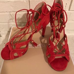 New IN BOX Michael Kors red lace up heels!